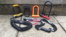 Best budget bike locks: A group shot of bike locks included in the guide