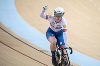 HONG KONG CHINA MARCH 17 Emma Finucane of Great Britain celebrates after winning the womens keirin final gold metal match during the Day 3 of the Tissot UCI Track Nations Cup Hong Kong at the Hong Kong Velodrome on March 17 2024 in Hong Kong China Photo by Yu Chun Christopher WongEurasia Sport ImagesGetty Images