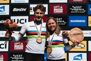 Picture by Thomas MaheuxSWpixcom 22092024 2024 UCI Mountain Bike Marathon World Championships Snowshoe West Virginia USA Race Simon Andreassen Denmark Mona Mitterwallner Austria 